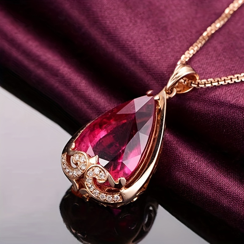 new european and american   water drop shaped copper plated rose gold plated simulated     and sapphire plated rose gold plated color pendant womens fashion collarbone chain details 0