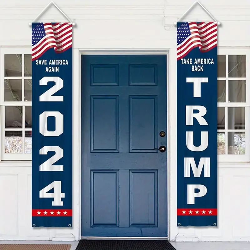 1 Pair Trump 2024 Flag Trump Porch Banner Decoration Fabric And Vibrant Color Take America Back And Save America Again Banner For Yard Door Wall Outdoors details 3