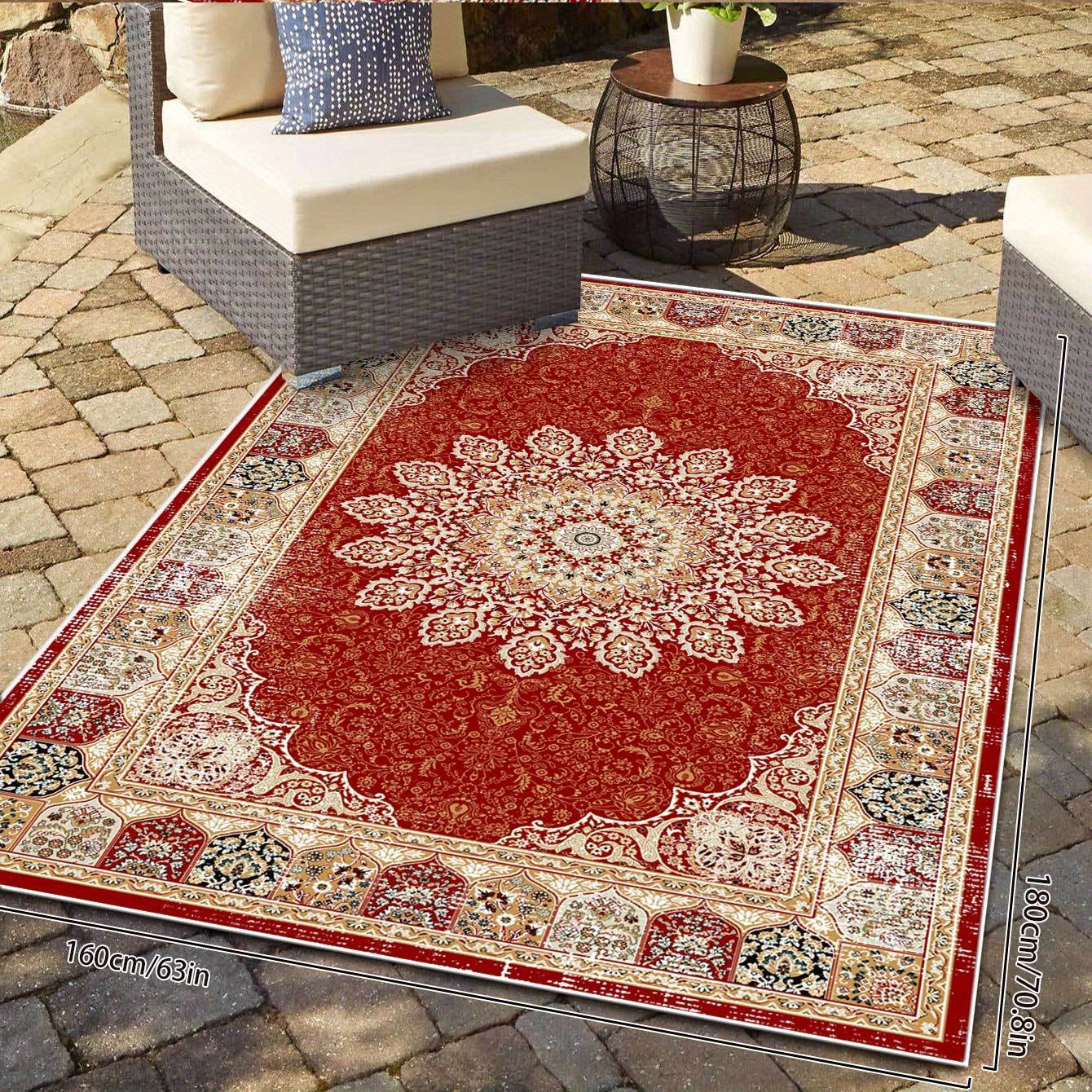 Vintage Outdoor Indoor Area Rug, Anti-slip Boho Persian 2'x 6'/ 5.25'x6'  Outdoor Rugs For Patio Carpet, Soft Foldable Low-pile Carpet For Living  Room Bedroom, Runner Rug Fot Hallway Entryway, Machine Washable, Easy