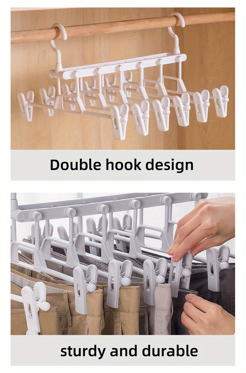 1pc pants hanger trouser rack foldable multi layer trouser hanger space saving wardrobe storage   hanging clothes rack plastic non slip multi functional storage rack details 7