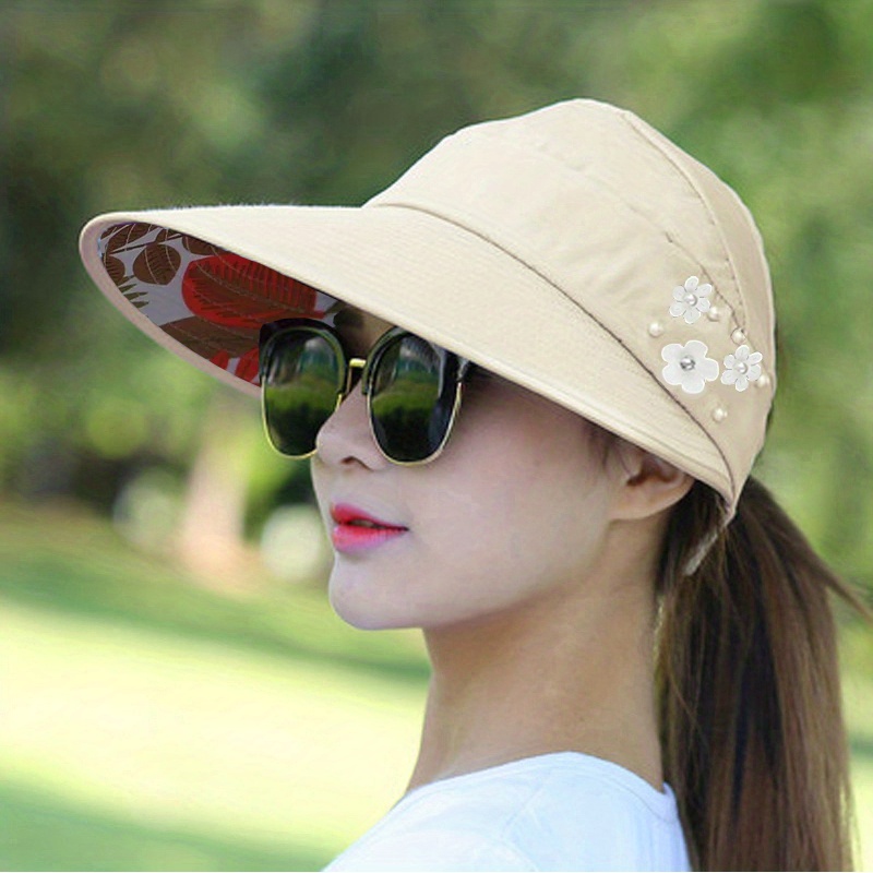 JNGSA Wide Trim Visor Hat for Women, Straw Beach Sun Hat Sun Visor