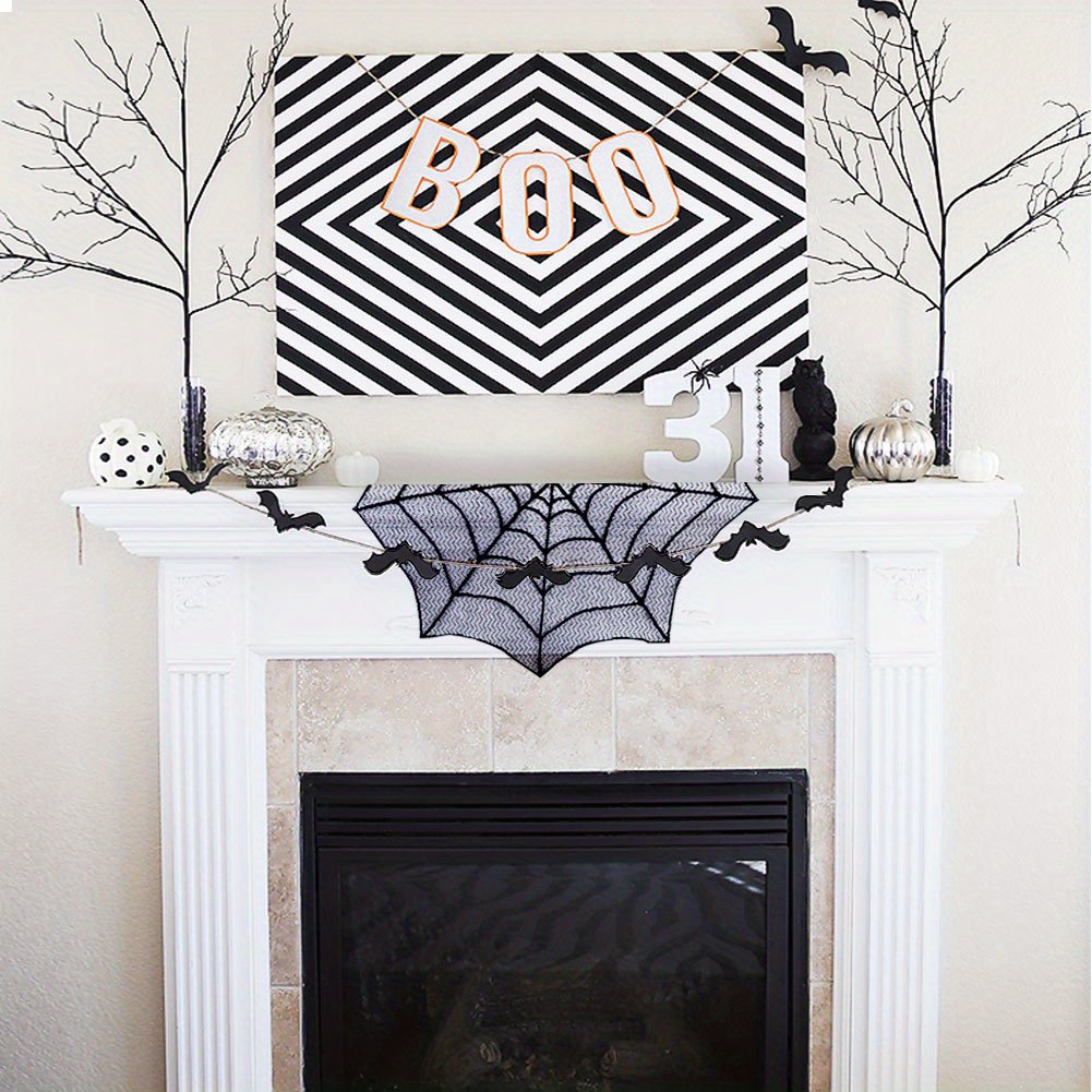 Black Lace Spider Web Halloween Tablecloth - Round Table Topper For ...