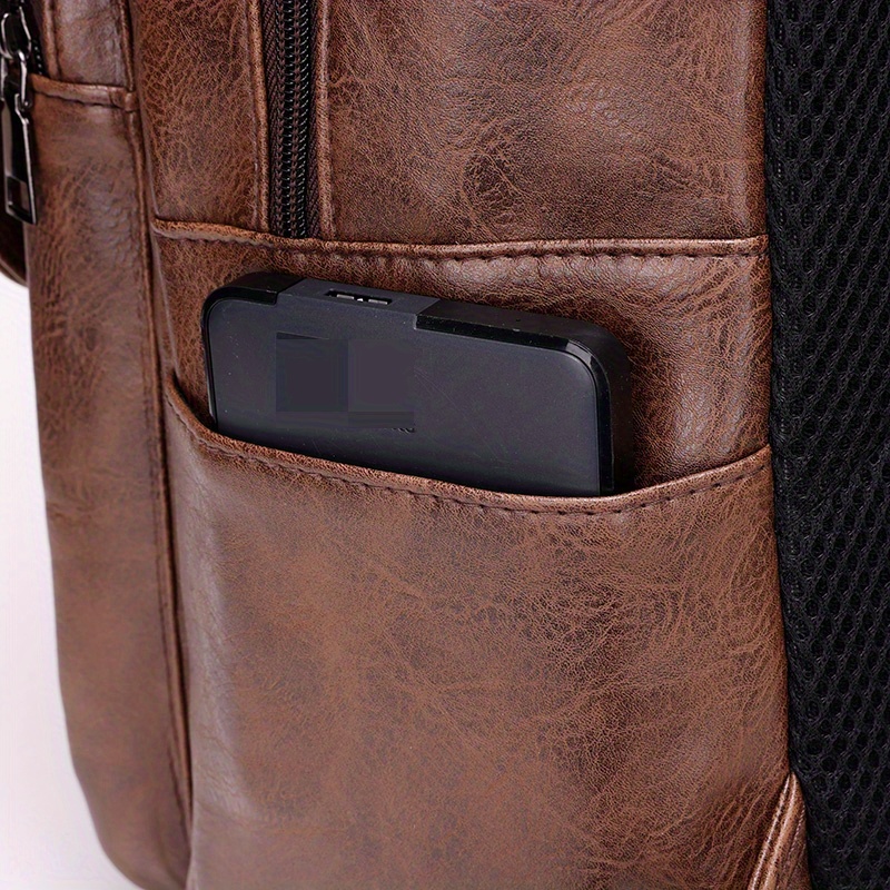 Mochila de piel auténtica para hombre, estilo clásico, de 15.6 pulgadas,  con múltiples bolsillos, informal, para viajes, color café