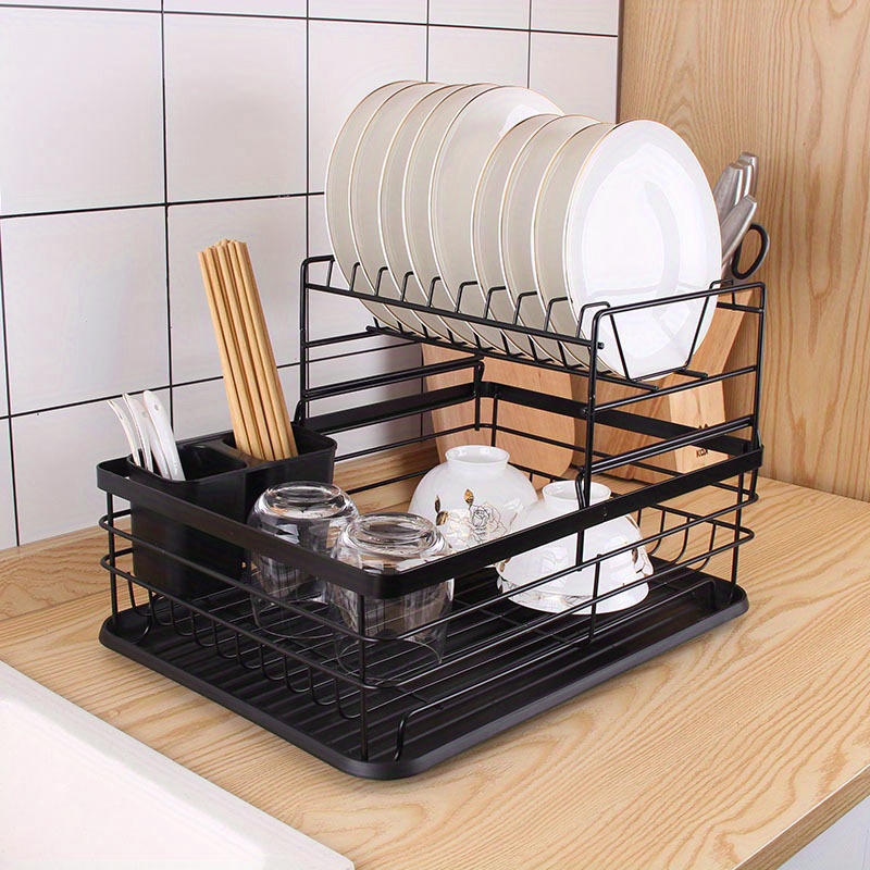 Kitchen Dish Rack Organizer With Plastic And Stainless Steel Bowl Rack, Drain  Rack, Two Layers Shelf For Kitchen Storage
