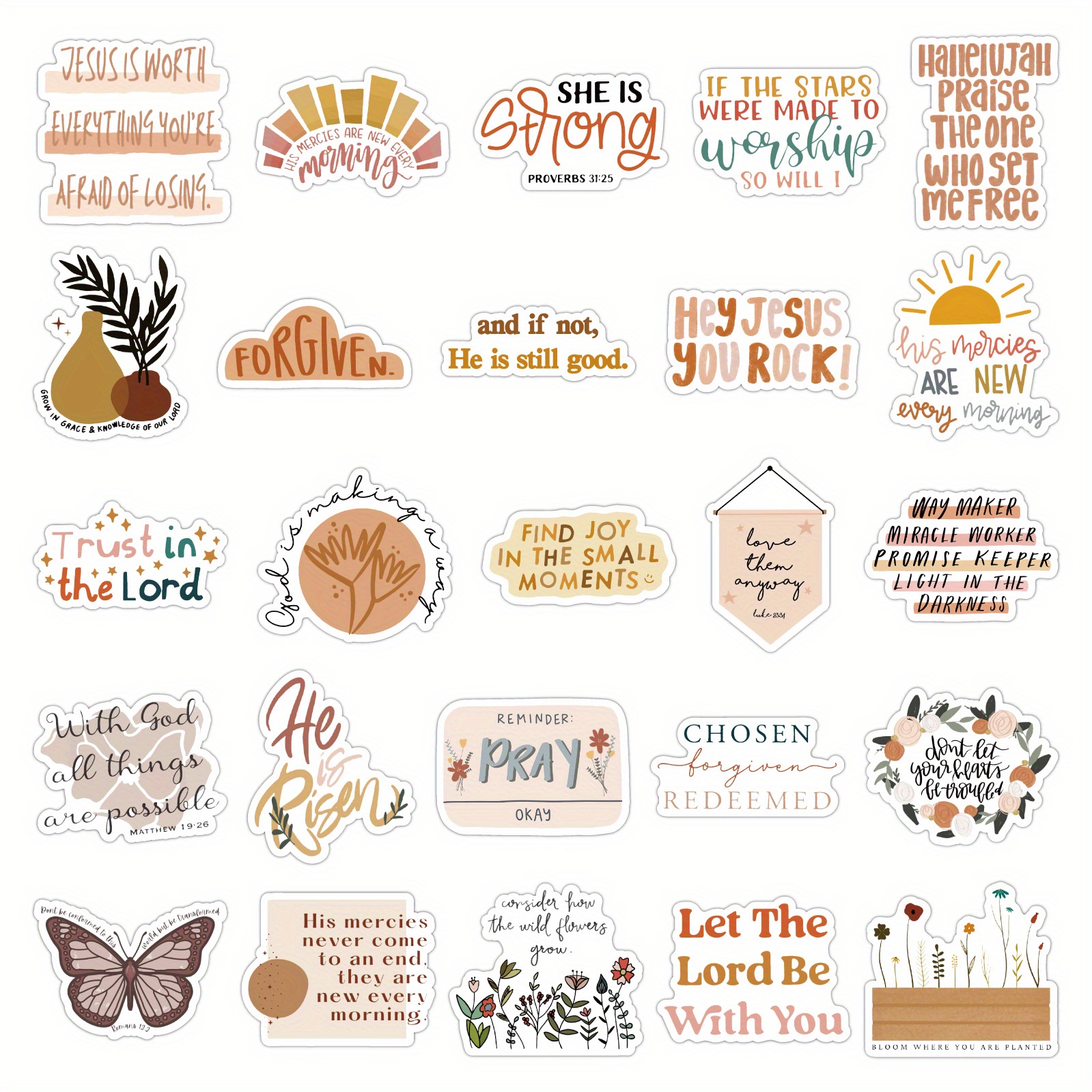 Aesthetic Jesus Phrase Stickers 50PCS Religious Bible Verse Stickers for  Water Bottle Laptop Phone Guitar Luggage Vinyl Waterproof Jesus Phrase