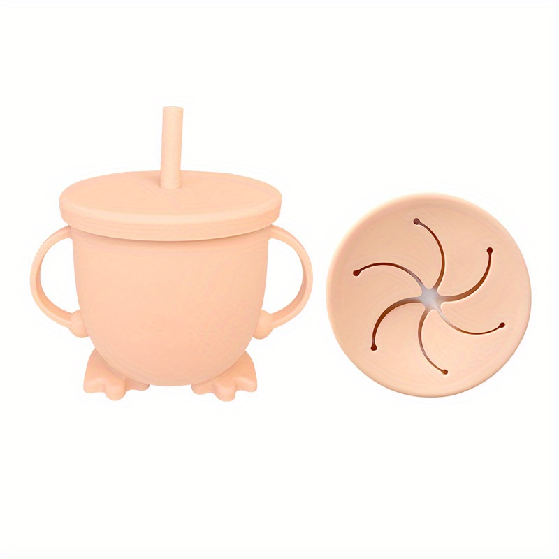 Food Grade Silicone Children's Snack Cups Fall Resistant Portable Double  Ear Handles With Baby Straw Cups Silicone Learning Drink CupsFood Grade