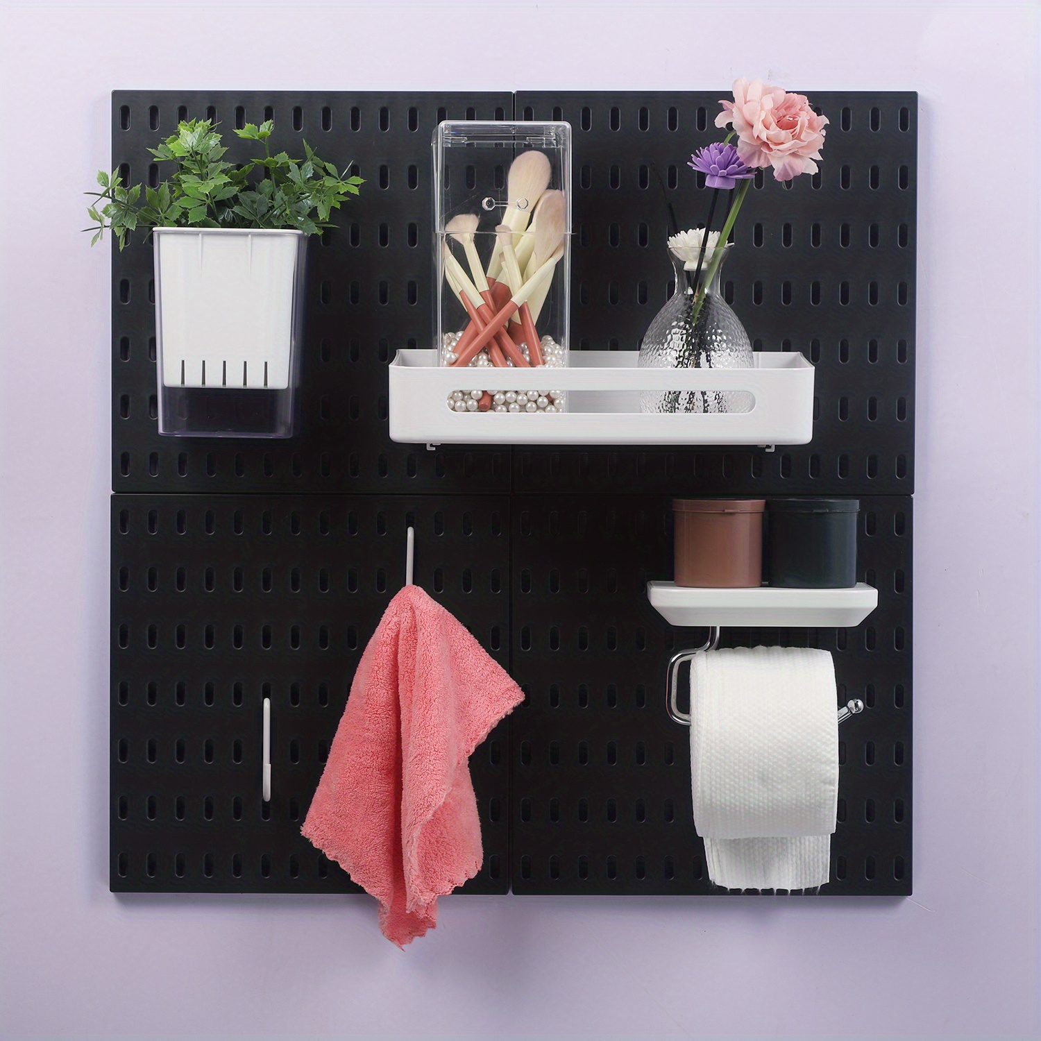 TureClos Wall-Mounted Storage Rack No Drilling Hole Board Storage Rack  Pegboard Wall Shelves for Home Kitchen Bathroom 