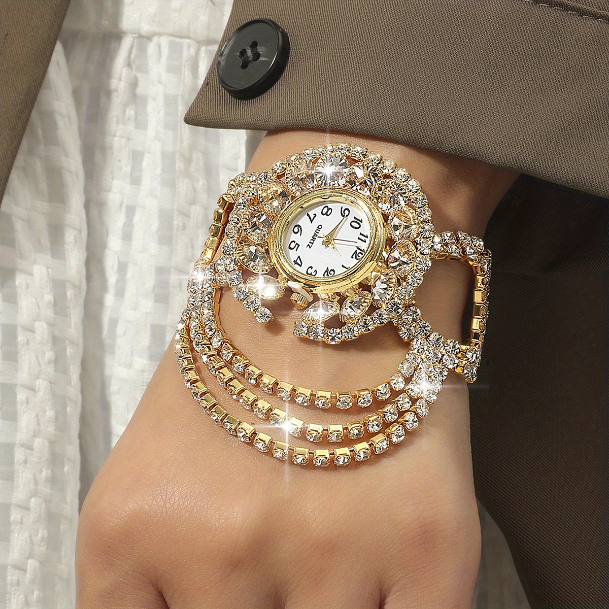womens watch baroque rhinestone quartz bracelet watch shiny tassel fashion analog wrist watch details 0