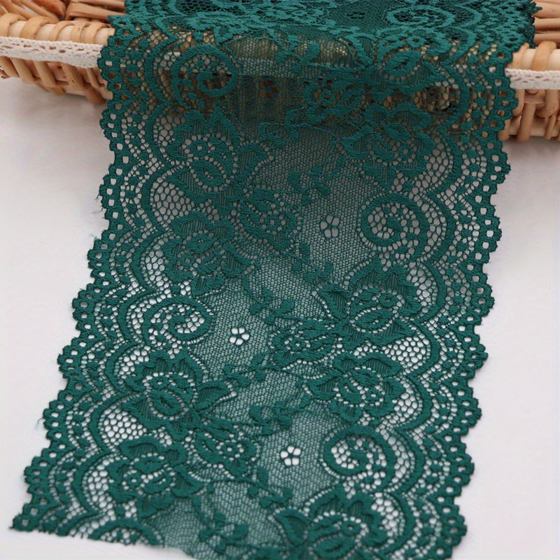 7 1/2 Wide Stretch Leavers Teal Lace Trim, Made in France, Sold by