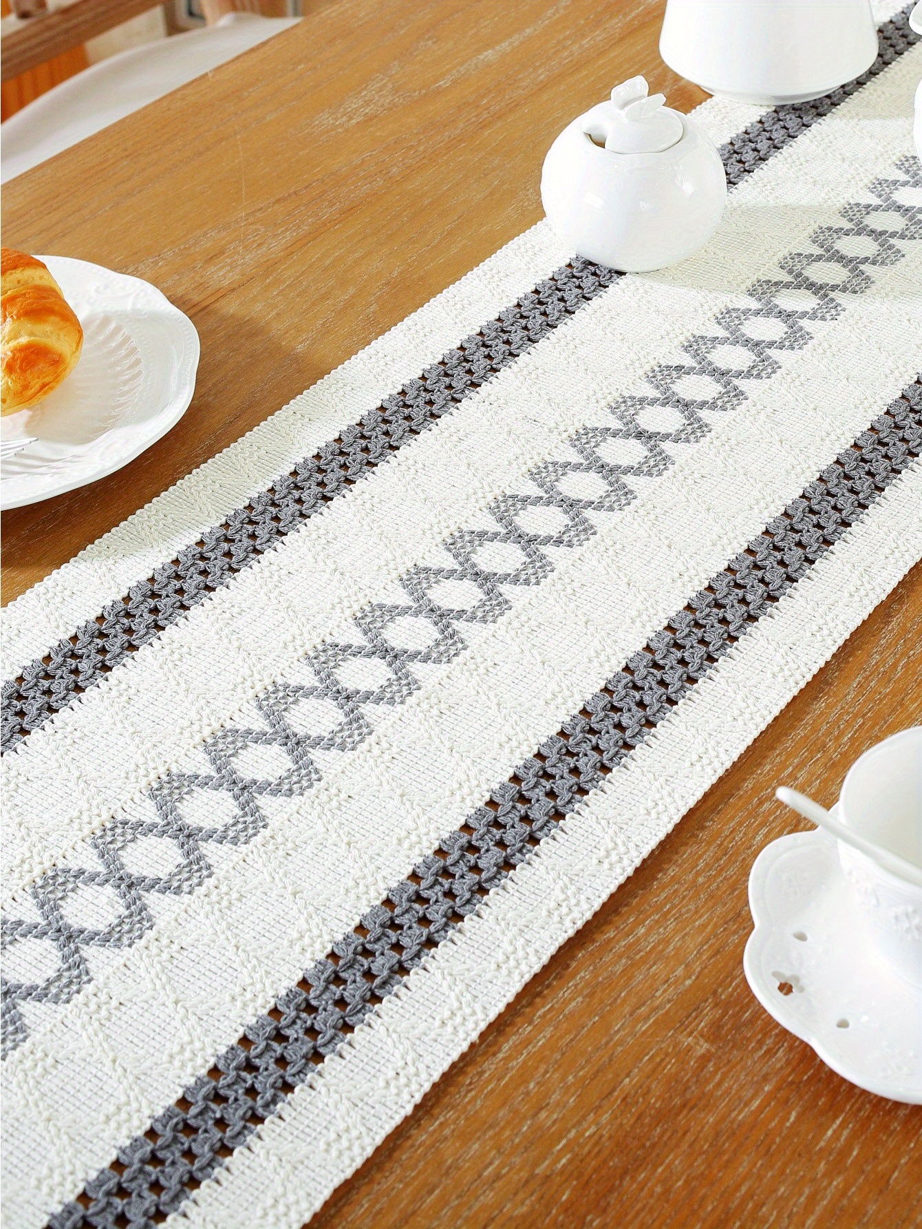 Rustic Rectangle Table Runner Linen Woven Patchwork Stripe Temu