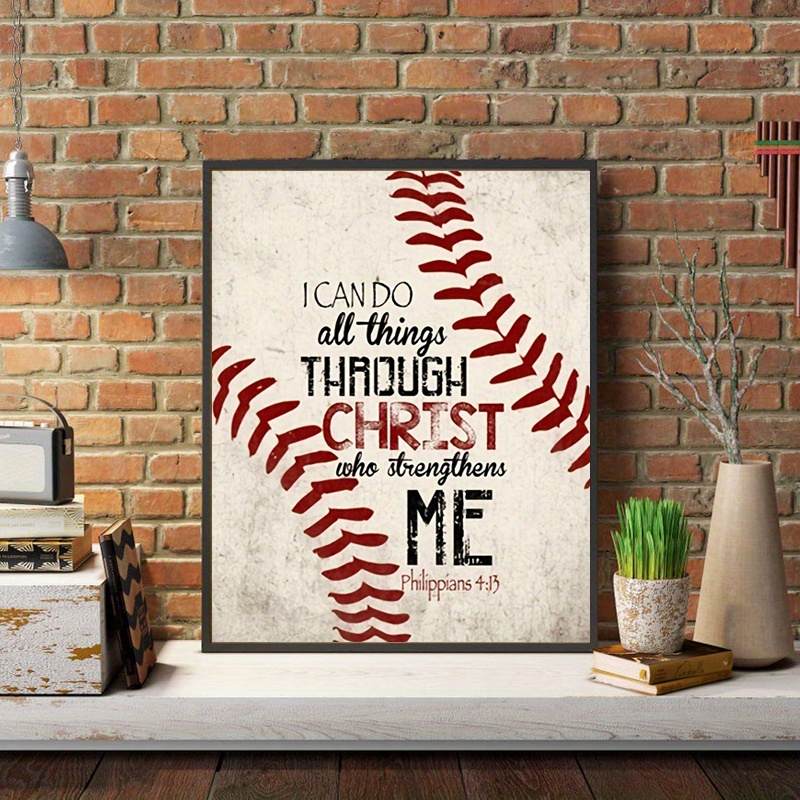 Philippians 4:13 Christian Baseball Poster Inspirational Quote Canvas  Print For Home Decor, Retro Wall Art, Frameless Temu