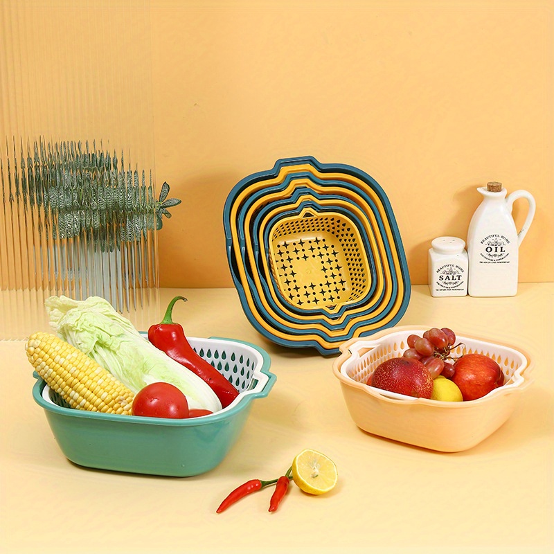 6pcs set double layer vegetable washing basin drain baskets multifunctional kitchen drain basket for washing multifunctional storage basket for washing fruits and vegetables kitchen storage basket kitchen and bathroom accessories details 0