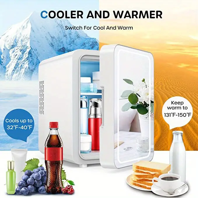 1pc mini mirror refrigerator 6l 8l can mini fridge with 3 adjustable light led mirror for skin care cosmetic makeup car and household dual use beauty refrigerator details 7