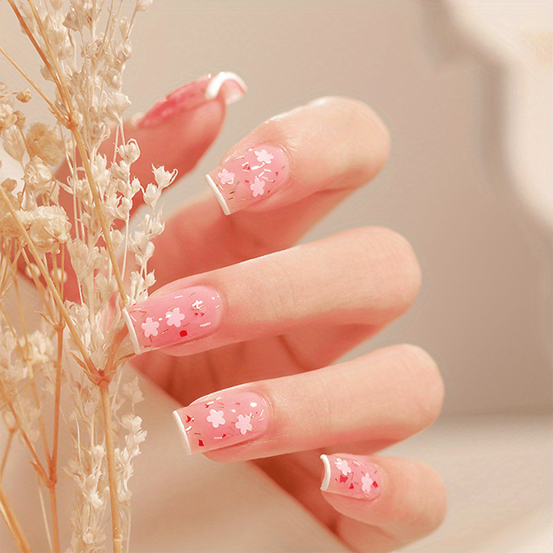 Pink Cherry Blossom for Spring Gel Nail Art on Fake Nails 