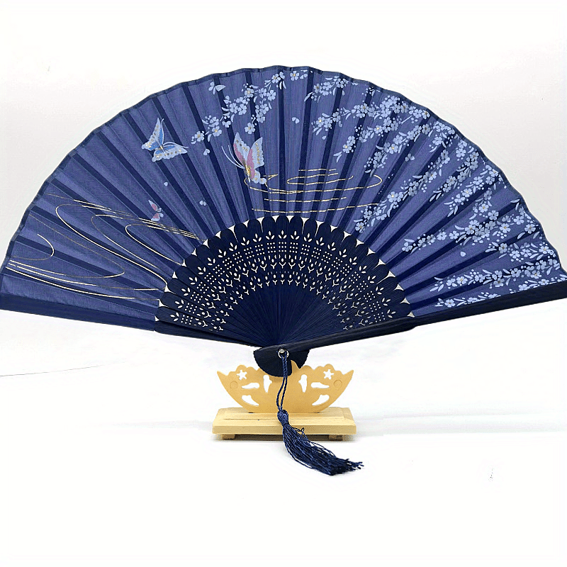 Chinese Folding Fan Wooden Handle Classical Dance Fan High Quality Tassel Elegant Female Decor