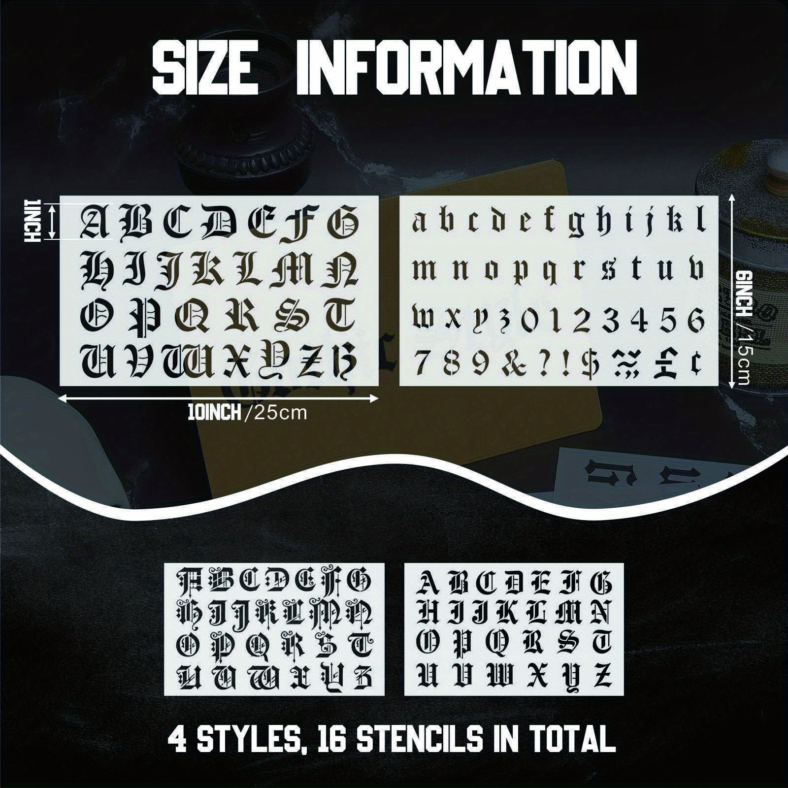 8pcs Old English Lettering Stencils Calligraphy Letter Stencils Gothic Font  Stencil Templates Alphabet Number Templates Plastic Number Drawing Paintin