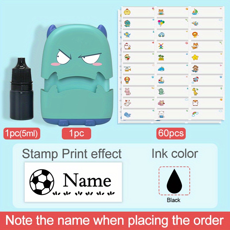 School Set( Blue Monster Stamp And Stickers)custom Name Seals Stamp For  Baby Teachers Kids Children's Clothing Waterproof Not Faded Diy  Personalized Name Label Clothes Toys - Temu