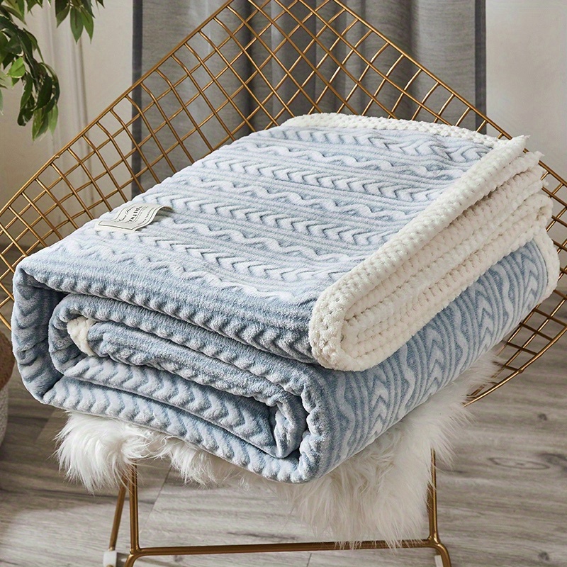 1pc Wavy Stripes Print Blanket Thickened Double layer Fleece Blanket Soft Warm Throw Blanket Nap Blanket For Couch Sofa Office Bed Camping Travellin