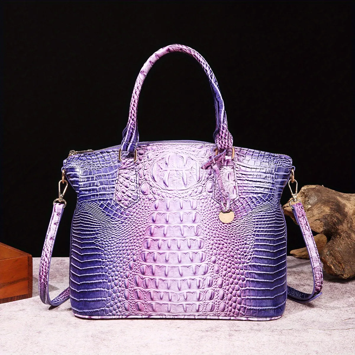 Ombre Crocodile Embossed Handbag, Classic Style Crossbody Bag, Women's Leather  Satchel Purse - Temu