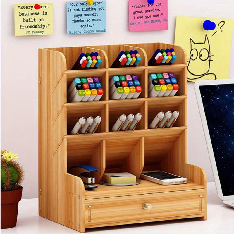 Marbrasse Desk Organizer Pen Holder for Desk with 3 Drawers,  Multi-Functional Pencil Holder, Desk Organizers and Accessories with 7  Compartments +