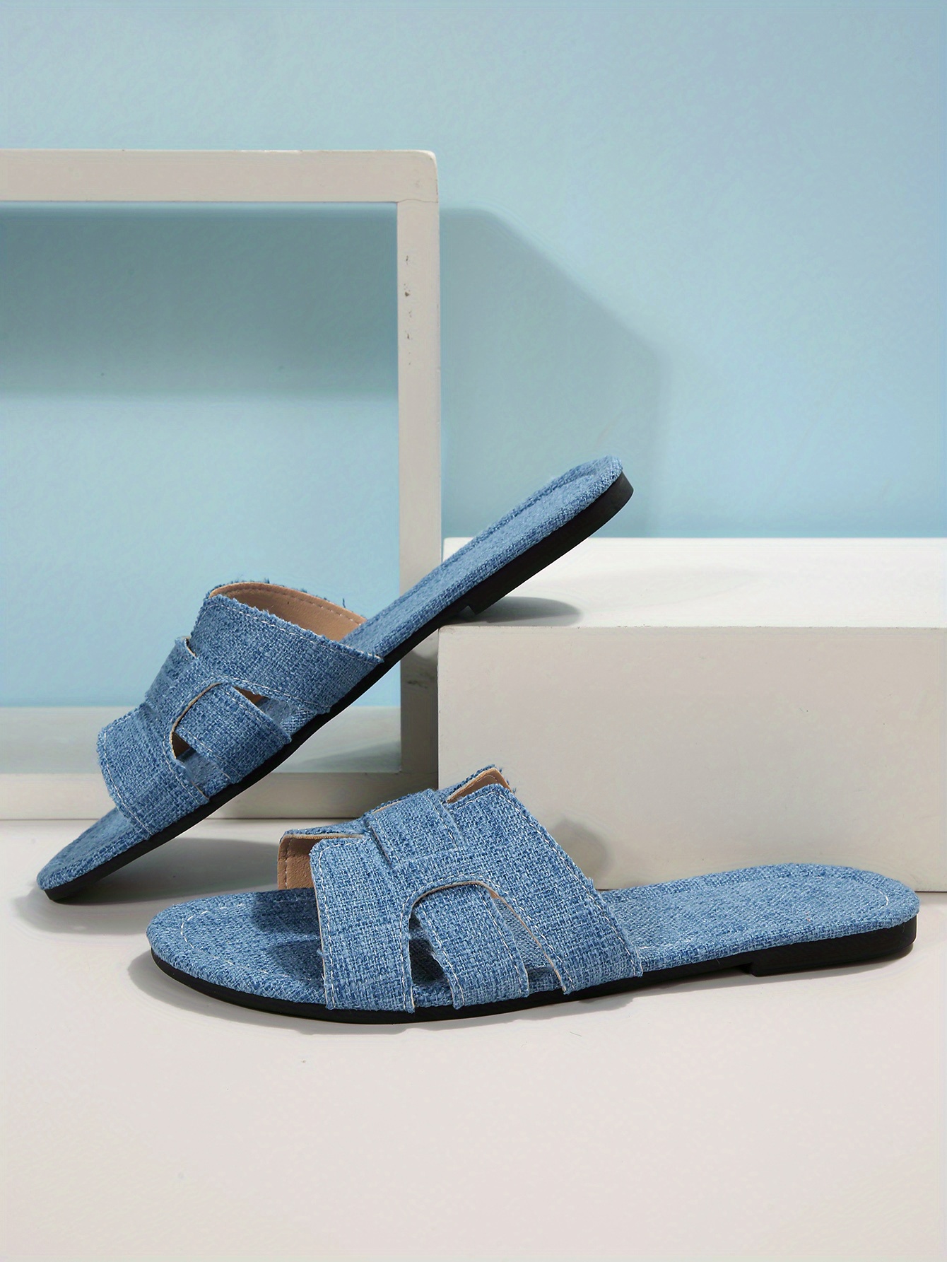 Women's Denim Flip Flops, Fashion Flat Going Out Slide Shoes, Casual Daily  Wear Slide Sandals - Temu