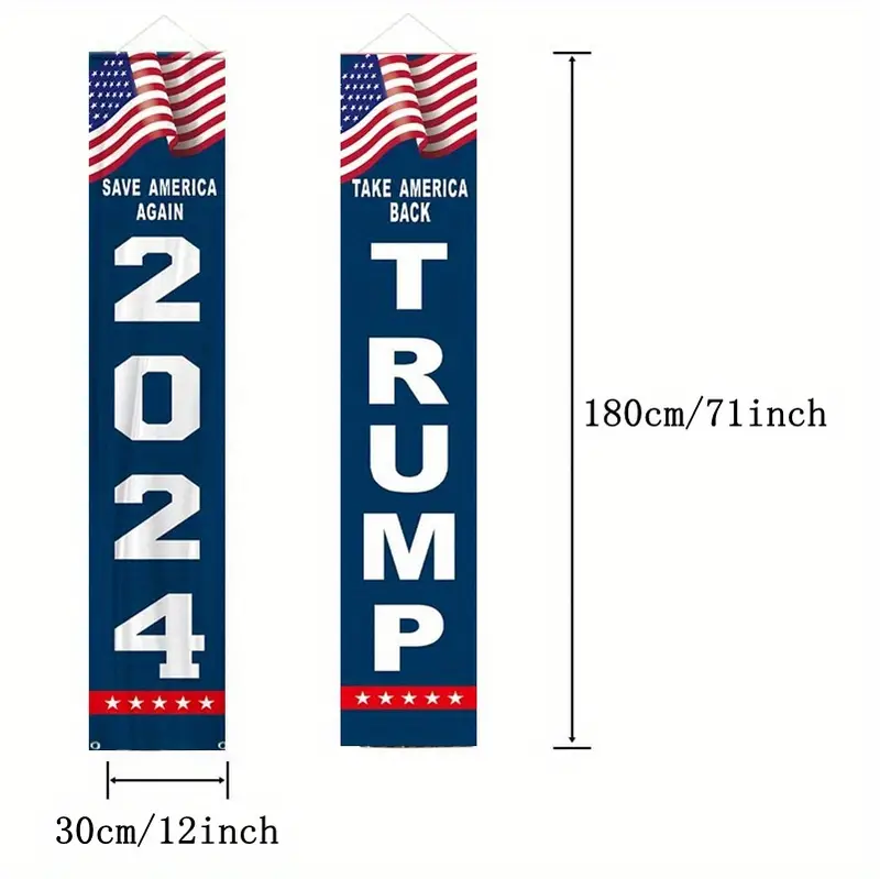1 Pair Trump 2024 Flag Trump Porch Banner Decoration Fabric And Vibrant Color Take America Back And Save America Again Banner For Yard Door Wall Outdoors details 2