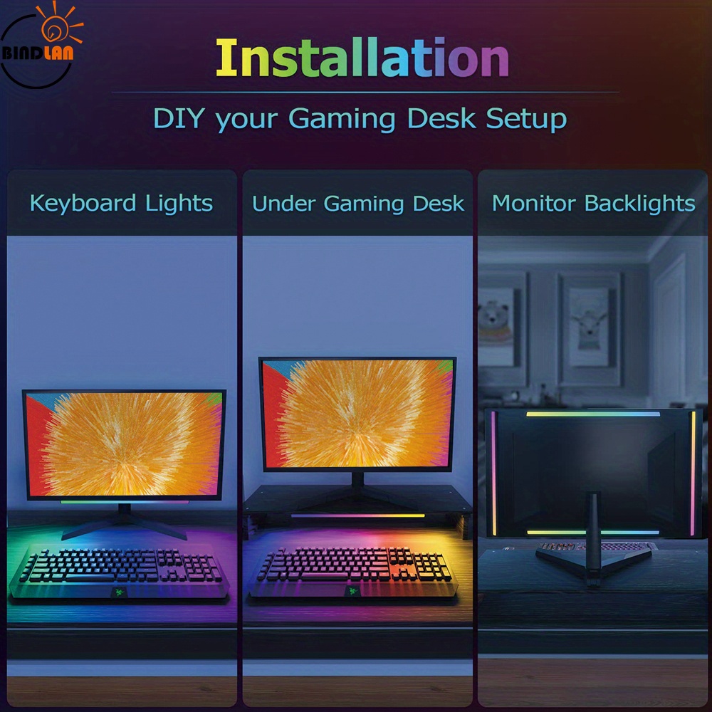 1set 2 in 1 under monitor light bar 2 pcs screenbar light desk lamp computer with app controlle color changing music sync led dynamic rainbow effect usb powered for pc setup keyboard light gaming room details 8