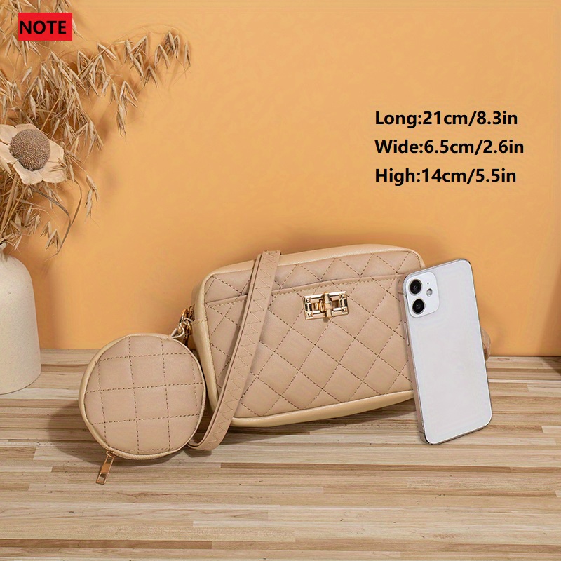 Argyle Quilted Square Shoulder Bag with Pouch