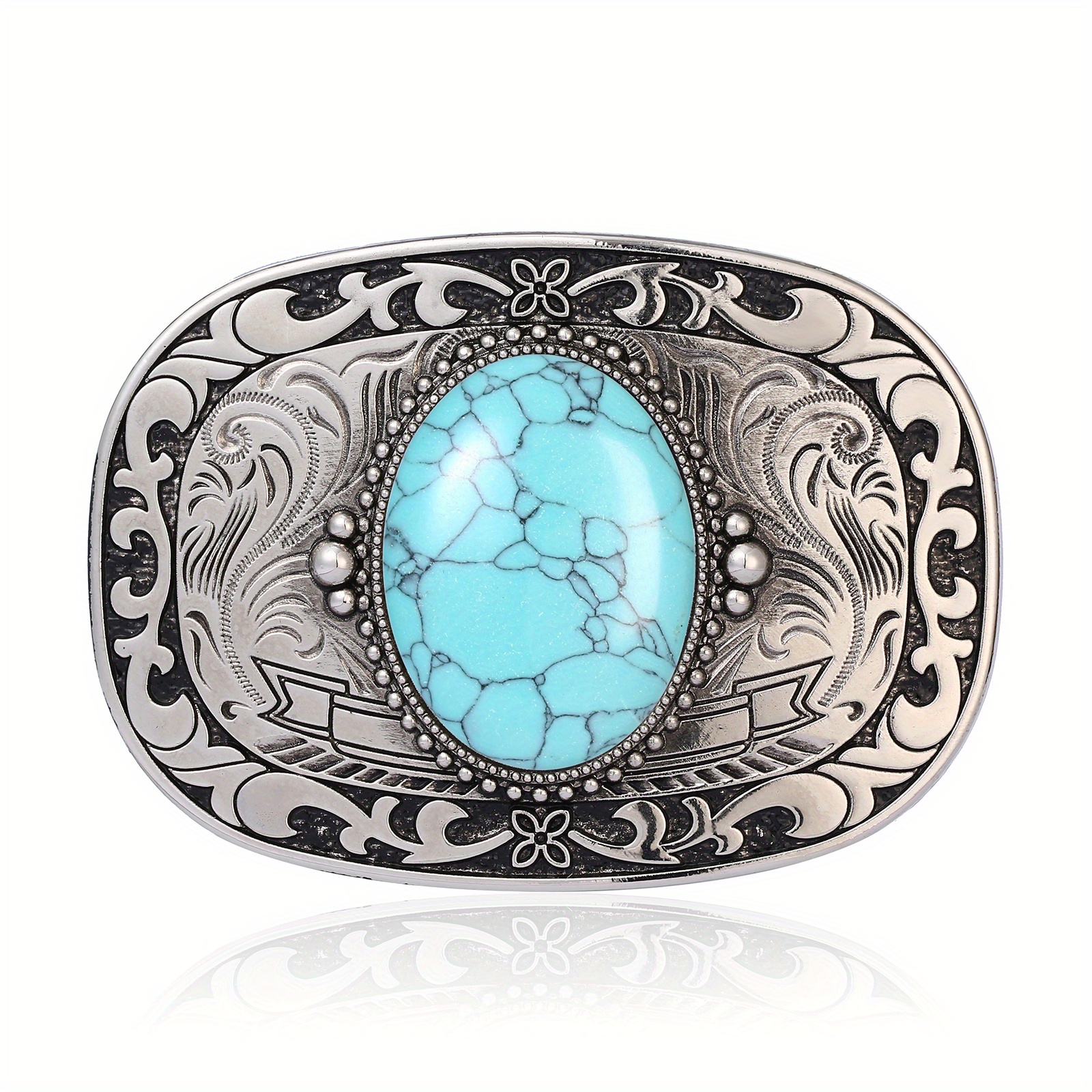 Stylish Western Cowboy Belt Buckle With Genuine Natural Turquoise Stone Accent