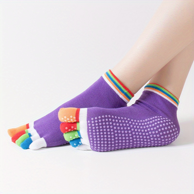Color Block Stripes Yoga Socks Five toe Split Non Slip - Temu