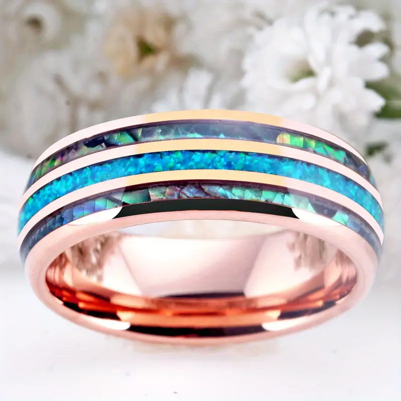 Classic Colored Abalone Shell Inlaid Ring Men Rose Golden - Temu