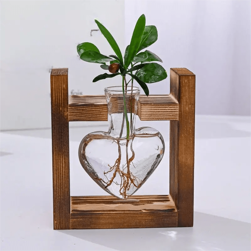  Plant Propagation Station with Cute Wooden Stand – Plant Jars  with Plant Propagation Tubes - Premium Handcrafted Glass Planter –  Propagation Vase for Plant Lovers - USA Made (10x3 - Five