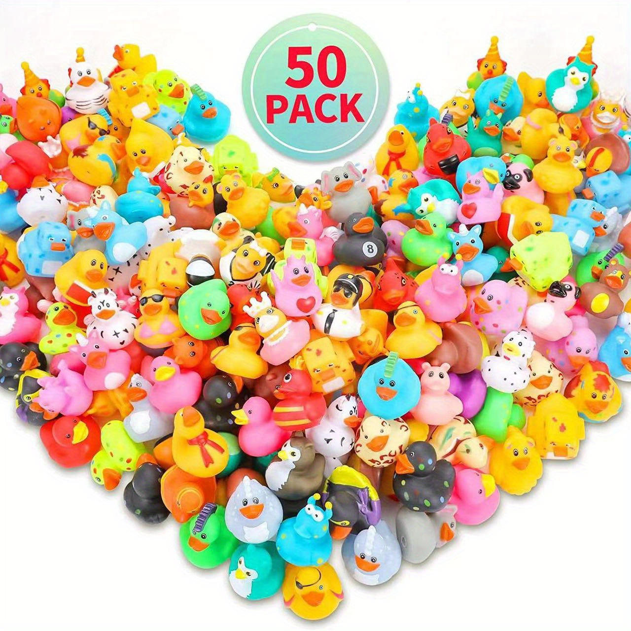 50 Pack Multicolor Mini Rubber Duck Bath Toy Colored Little Ducks