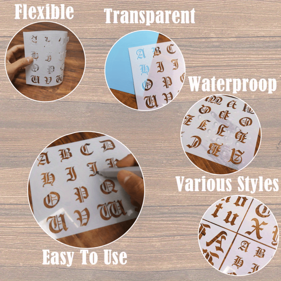 6 Pcs Old English Stencil 2 Inch Letters Number Template Reusable Gothic  Calligraphy Stencils Letters for Painting Drawing Cutting Lettering on Wood