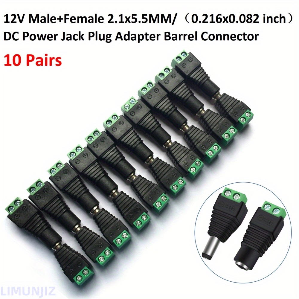 10 Pairs 12v Power Connector 5 5mm X 2 1mm 10 Male 10 Female Power