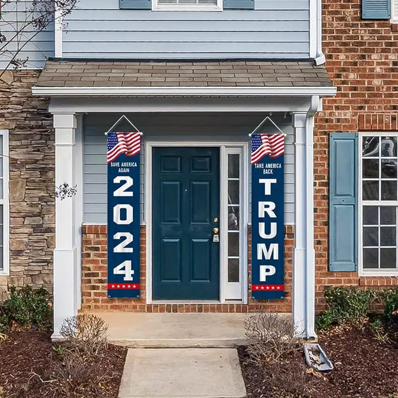 1 Pair Trump 2024 Flag Trump Porch Banner Decoration Fabric And Vibrant Color Take America Back And Save America Again Banner For Yard Door Wall Outdoors details 4
