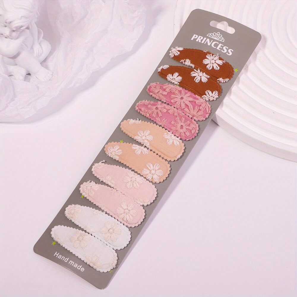 Image of 10pcs Baby Girls Striped Floral Hair Clips, Decorative Hair Accessories