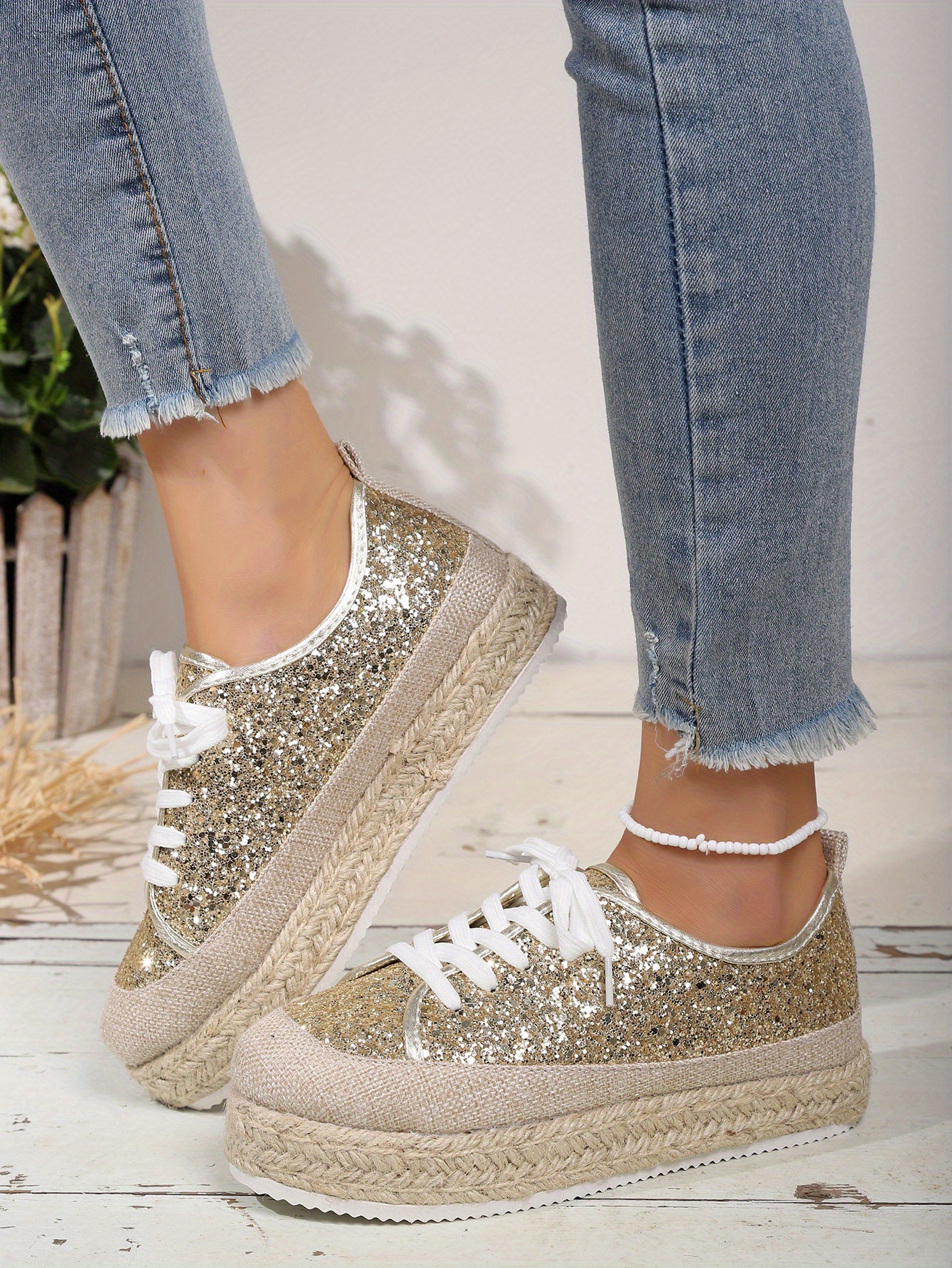  Women's Platform Glitter Sneakers Espadrilles