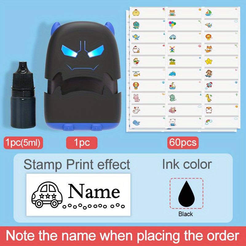 School Set( Blue Monster Stamp And Stickers)custom Name Seals Stamp For  Baby Teachers Kids Children's Clothing Waterproof Not Faded Diy  Personalized Name Label Clothes Toys - Temu