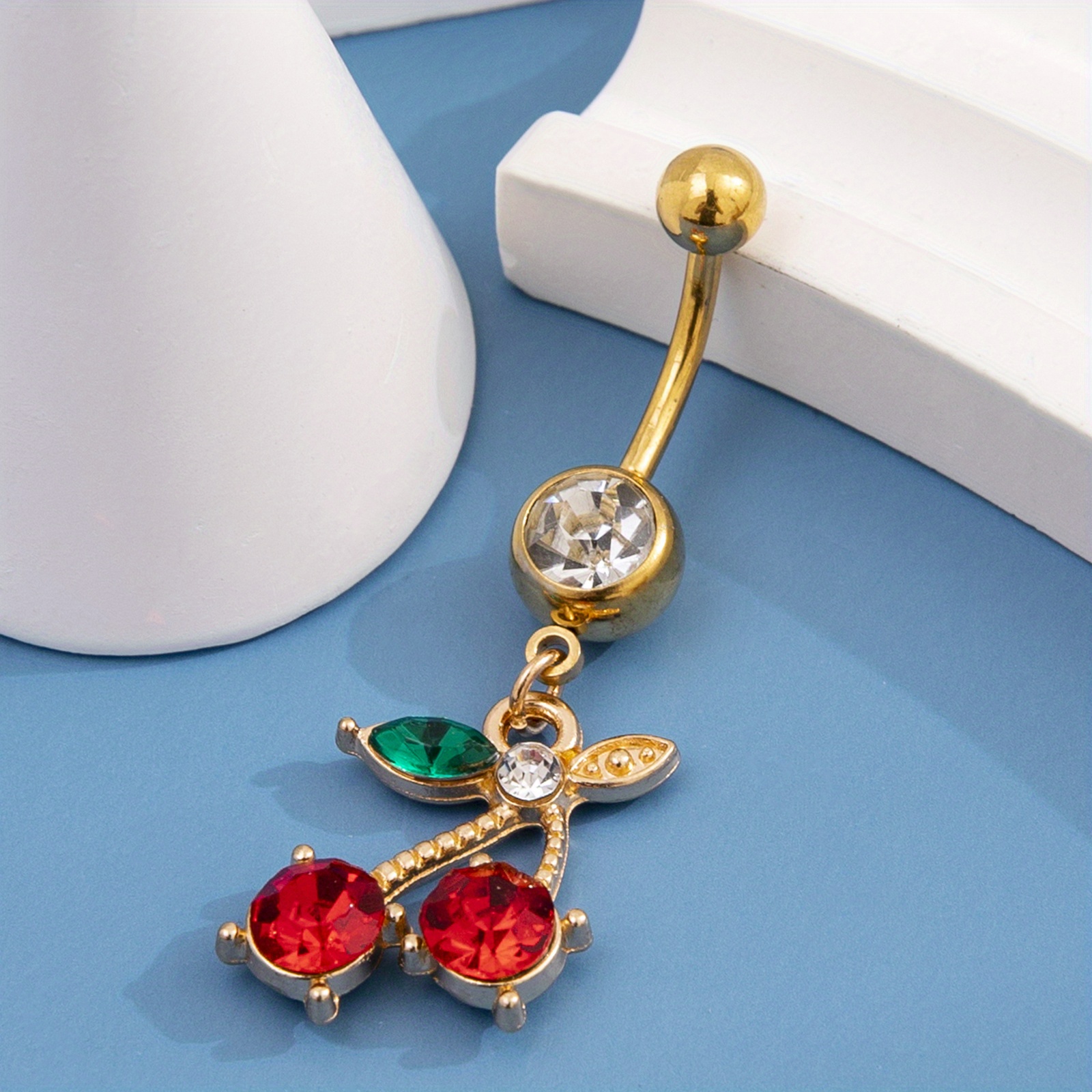 Red Cherry Belly Button Ring Ladies Navel Nail Piercing Jewelry - Temu