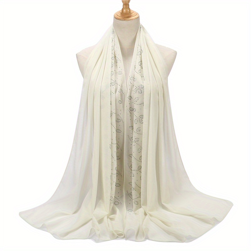 Chiffon Scarf Rhinestone Leaf Decor Hijab Classic Shawl