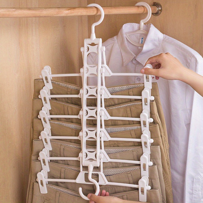 1pc pants hanger trouser rack foldable multi layer trouser hanger space saving wardrobe storage   hanging clothes rack plastic non slip multi functional storage rack details 2