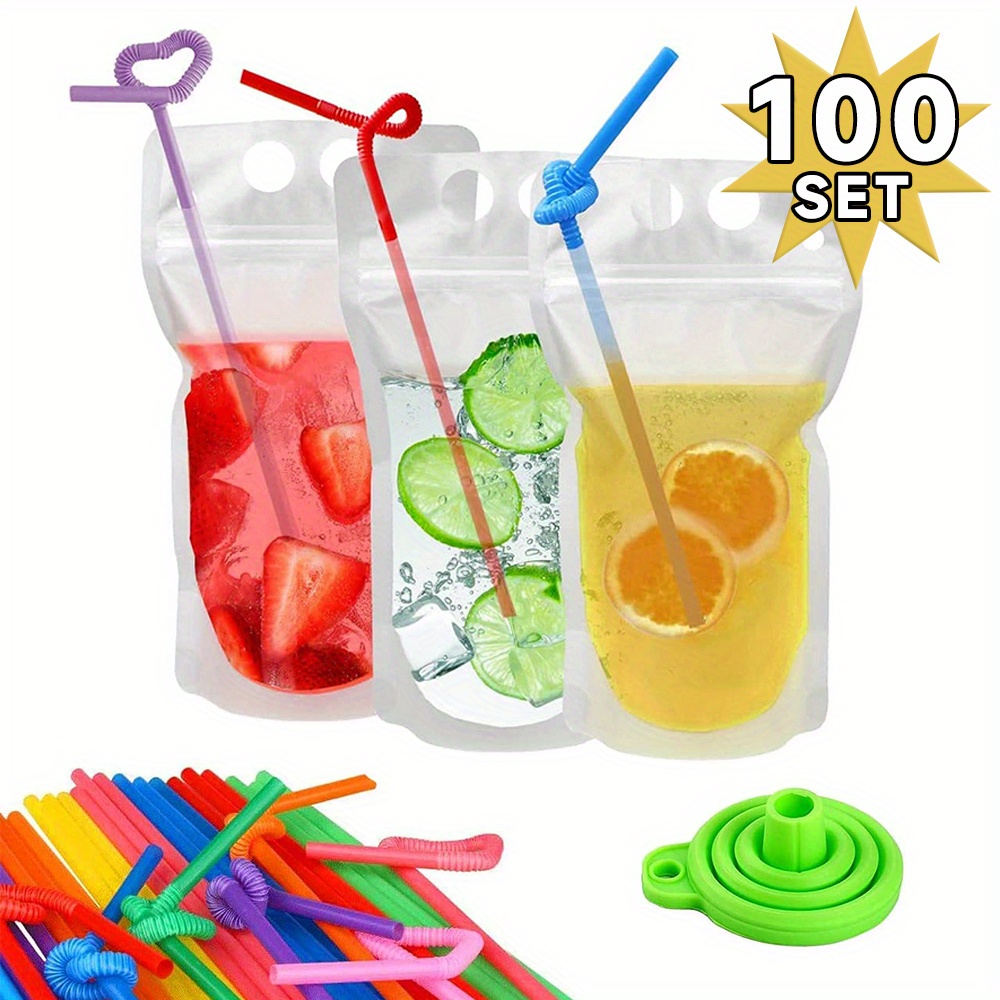 500ML Drink Pouches WITH Straw & Funnel Set 100 PC