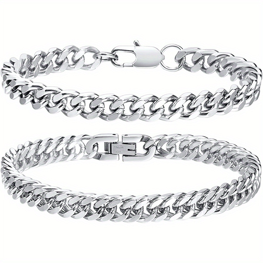 Two-piece Cuban Men' Link Bracelet Stainless Jewelry, 7.4/8.2/9 Inches
