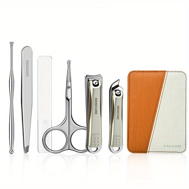 German Manicure Set For Home With Nail Clippers And Toe Nail Clippers,  Portable Green Folded Case (7pcs/set)