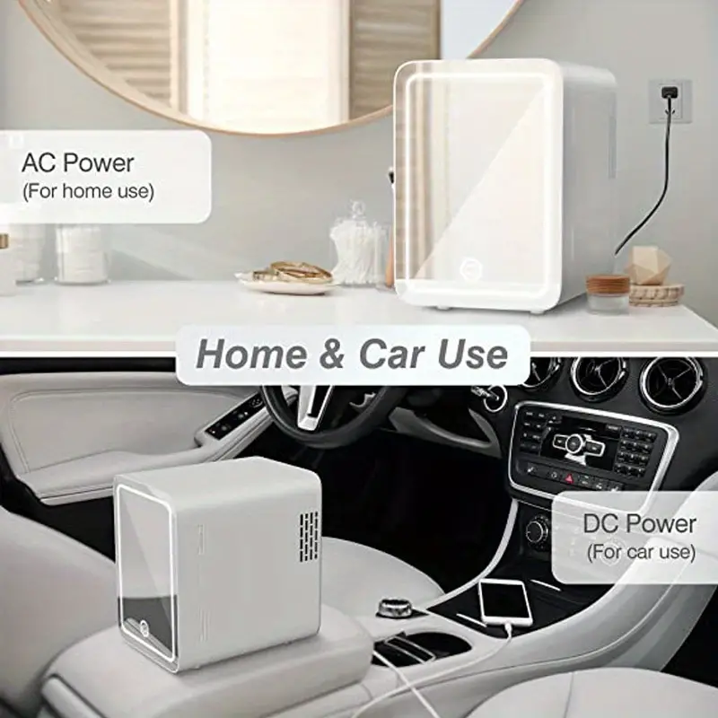 1pc mini mirror refrigerator 6l 8l can mini fridge with 3 adjustable light led mirror for skin care cosmetic makeup car and household dual use beauty refrigerator details 2