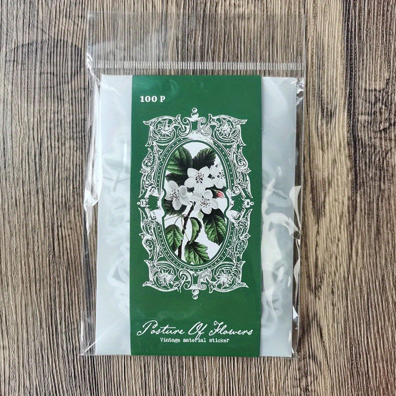 100sheets/pack Retro Style Plant Chart Flower Sticker Diy Hand Account Bottoming Material Sticker