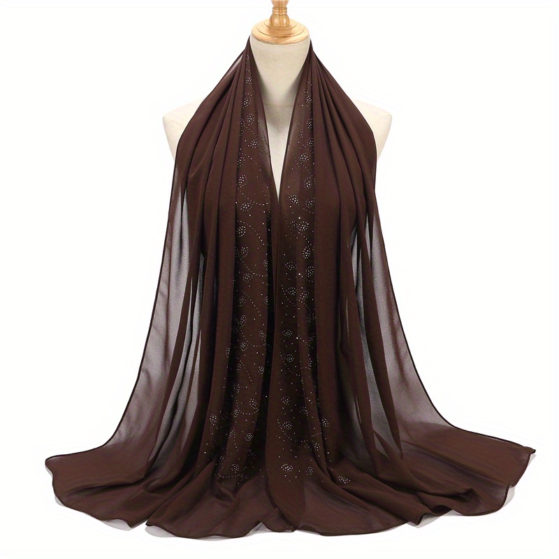 Chiffon Scarf Rhinestone Leaf Decor Hijab Classic Shawl