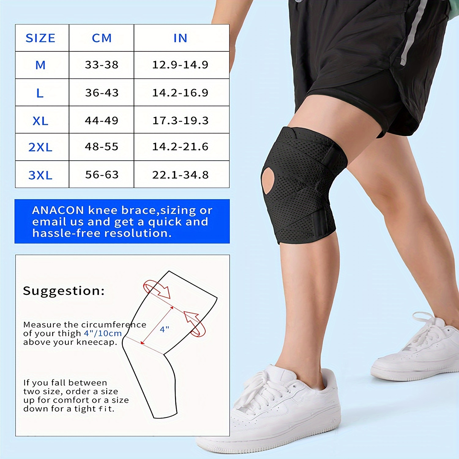 1pc Adjustable Knee Compression Sleeve With Side Stabilizers For Men