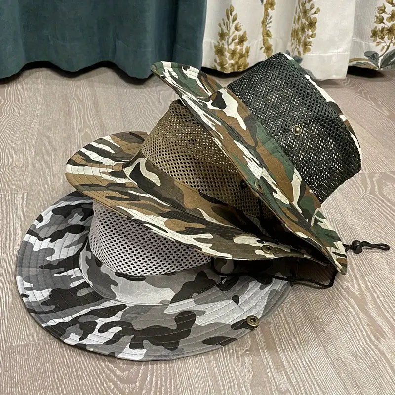 Summer Mens Bucket Hat Large Brim Camouflage Sun Hat Outdoor Mountaineering Fishing  Hat Hollow Breathable Sun Protection Hat Sun Hat - Jewelry & Accessories -  Temu Australia